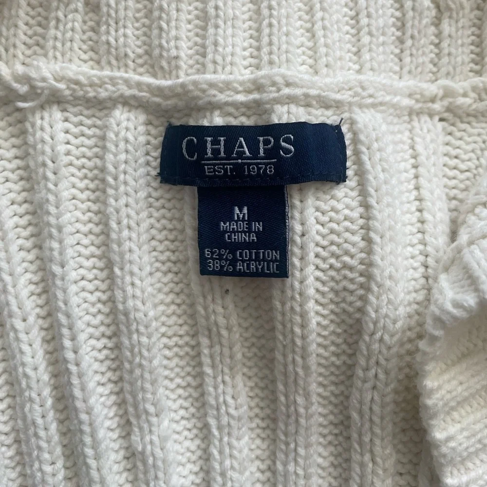 Y2K Chaps Cream Shawl Collar Sweater Vest M Cotton Toggle Cardigan Knit Coastal
